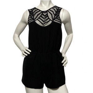 Red Saks Fifth Avenue Mesh & Trim Neckline Black Romper Size XS